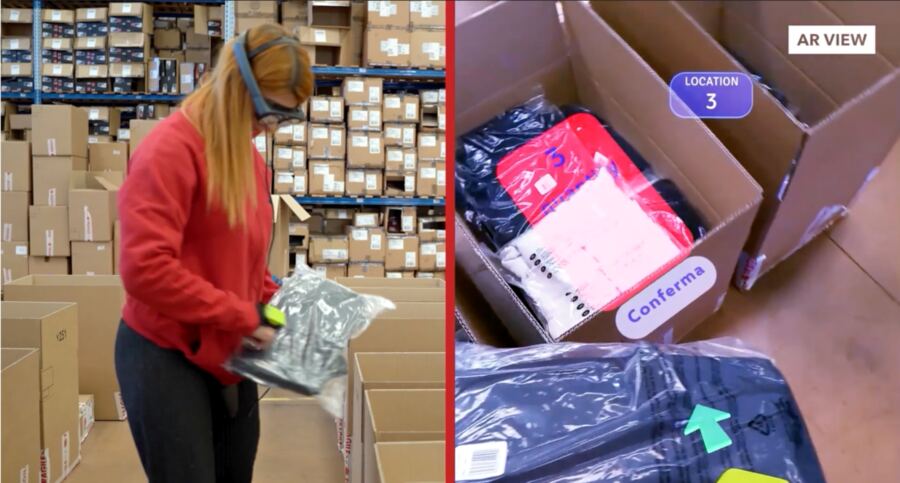 Warehouse pick-to-light AR guidance in an operator's field of view